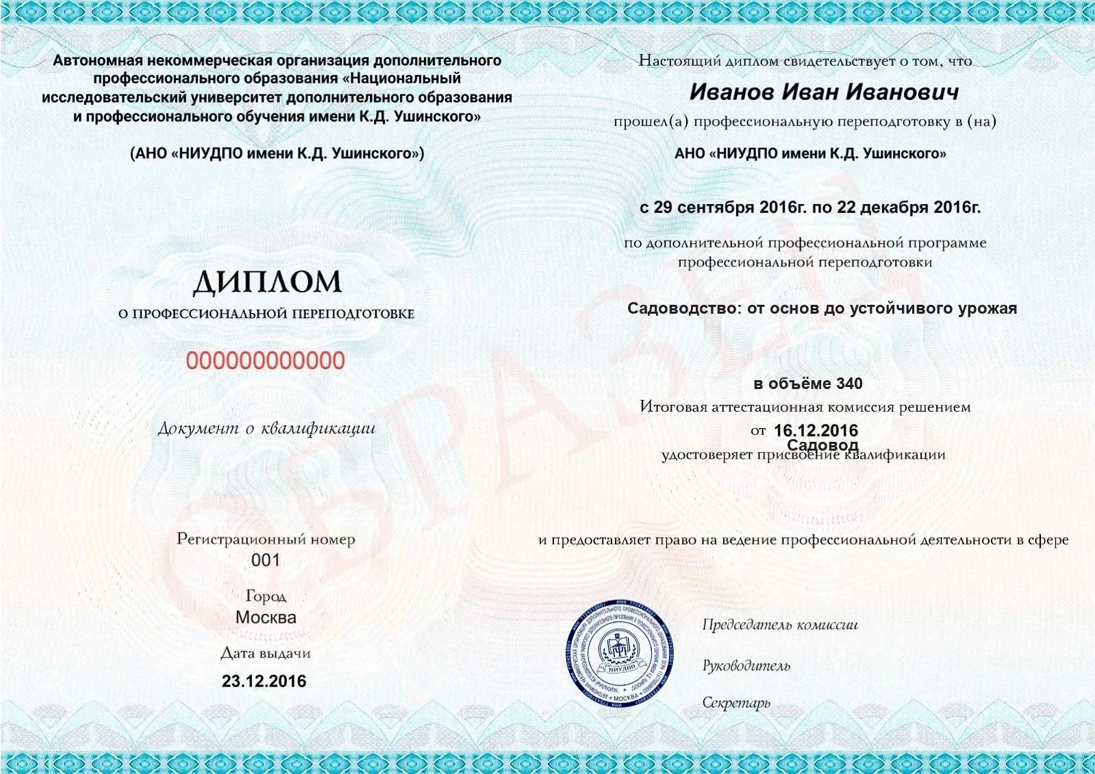 Диплом о дополнительном профессиональном образовании